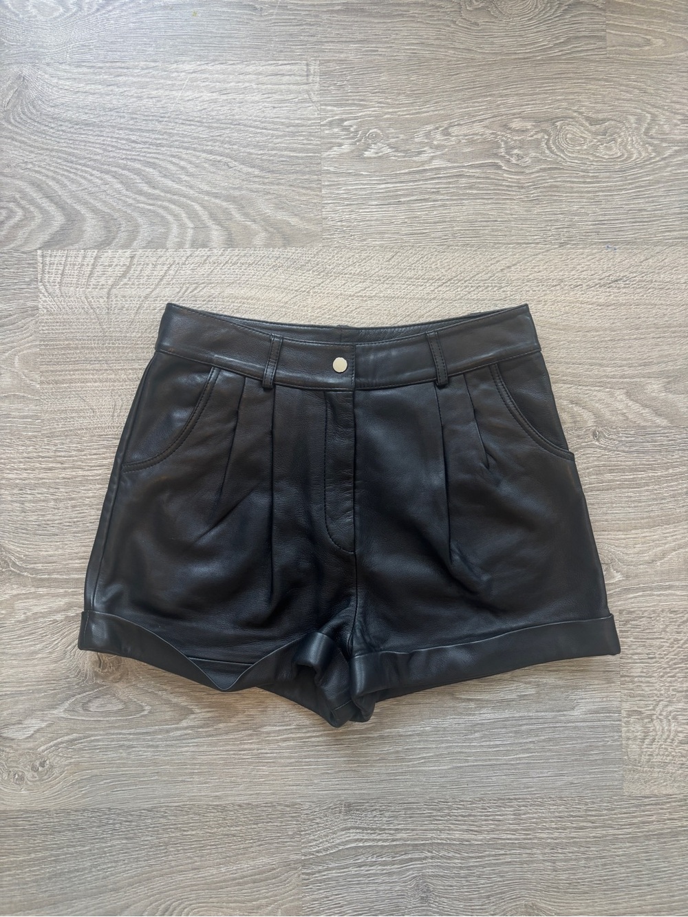 Maje High Waist Pleated Leather Shorts